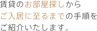 賃貸のお部屋探しからご入居に至るまでの手順をご紹介いたします。